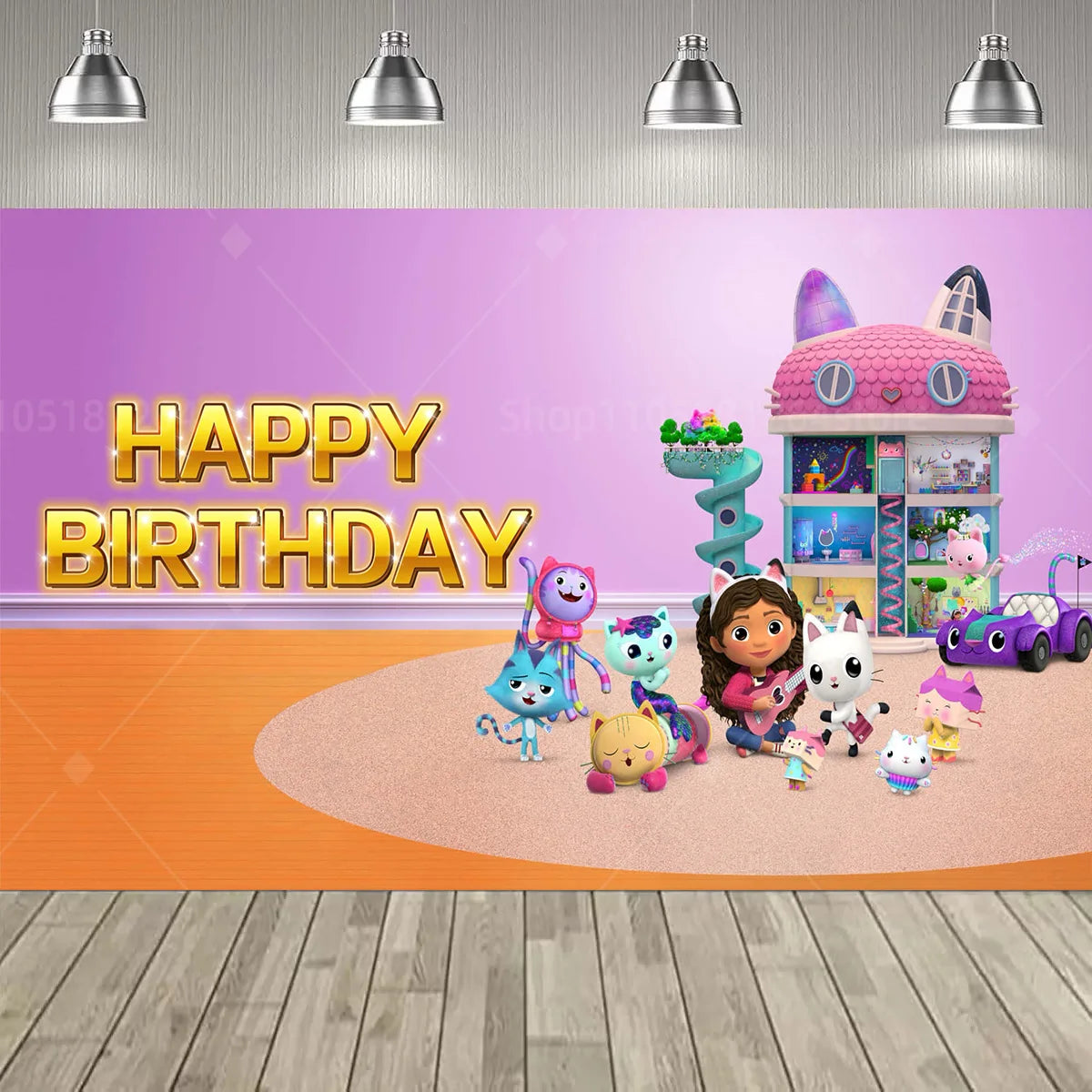 Cartoon Gabby Dollhouse Girl Birthday Party Decoration Backdrop Baby Baptism Party Supplies Pink Toys Photo Banner Decor Supplie