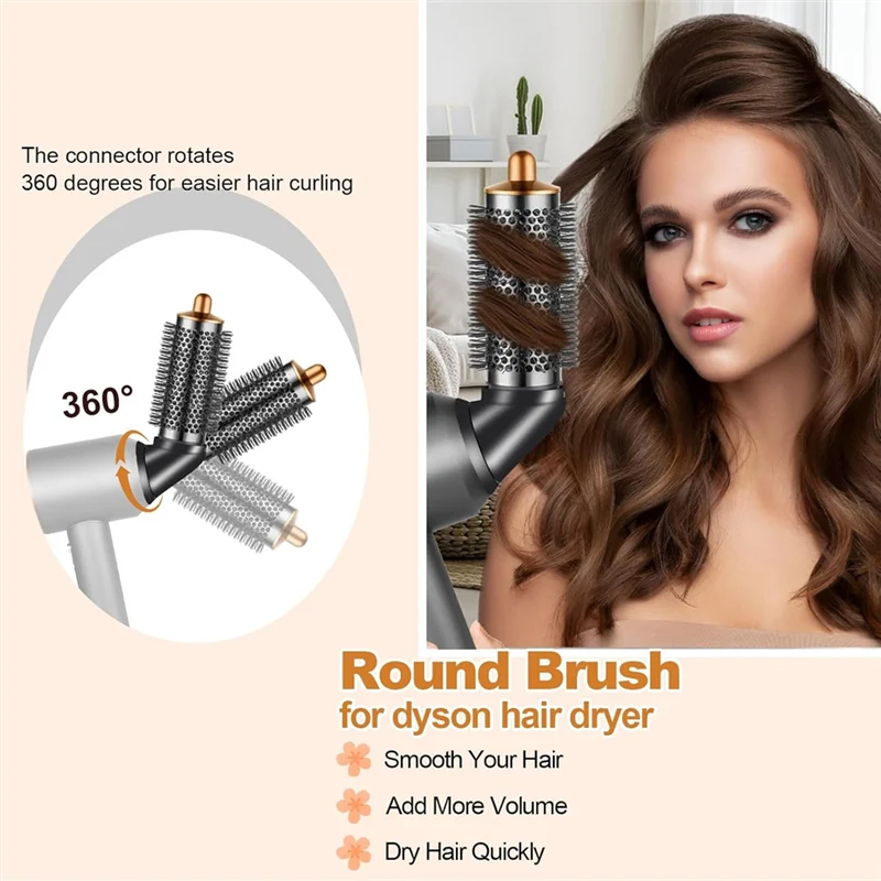 A21F-Round Brush Attachment For Dyson Airwrap With Adaptor For Dyson Hair Dryer Accessories, Round Volumizing Brush