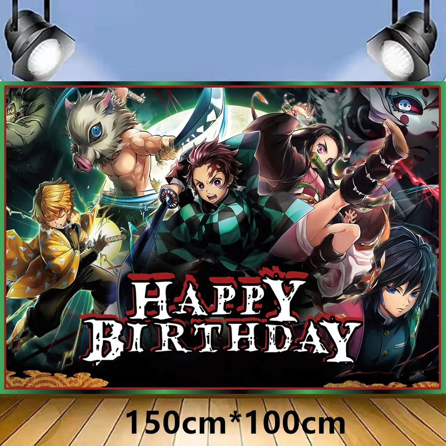 Demoned Slayered Kimetsu No Yaiba Balloon Happy Birthday Banner Party Decoration Disposable Tableware Background Toy Ballon
