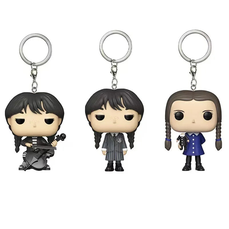 Funko Pop Wednesday The Addams Family Double Fried Dough Twists Braid Violin Pocket Pop Keychain Doll PVC Figures Kids Toys