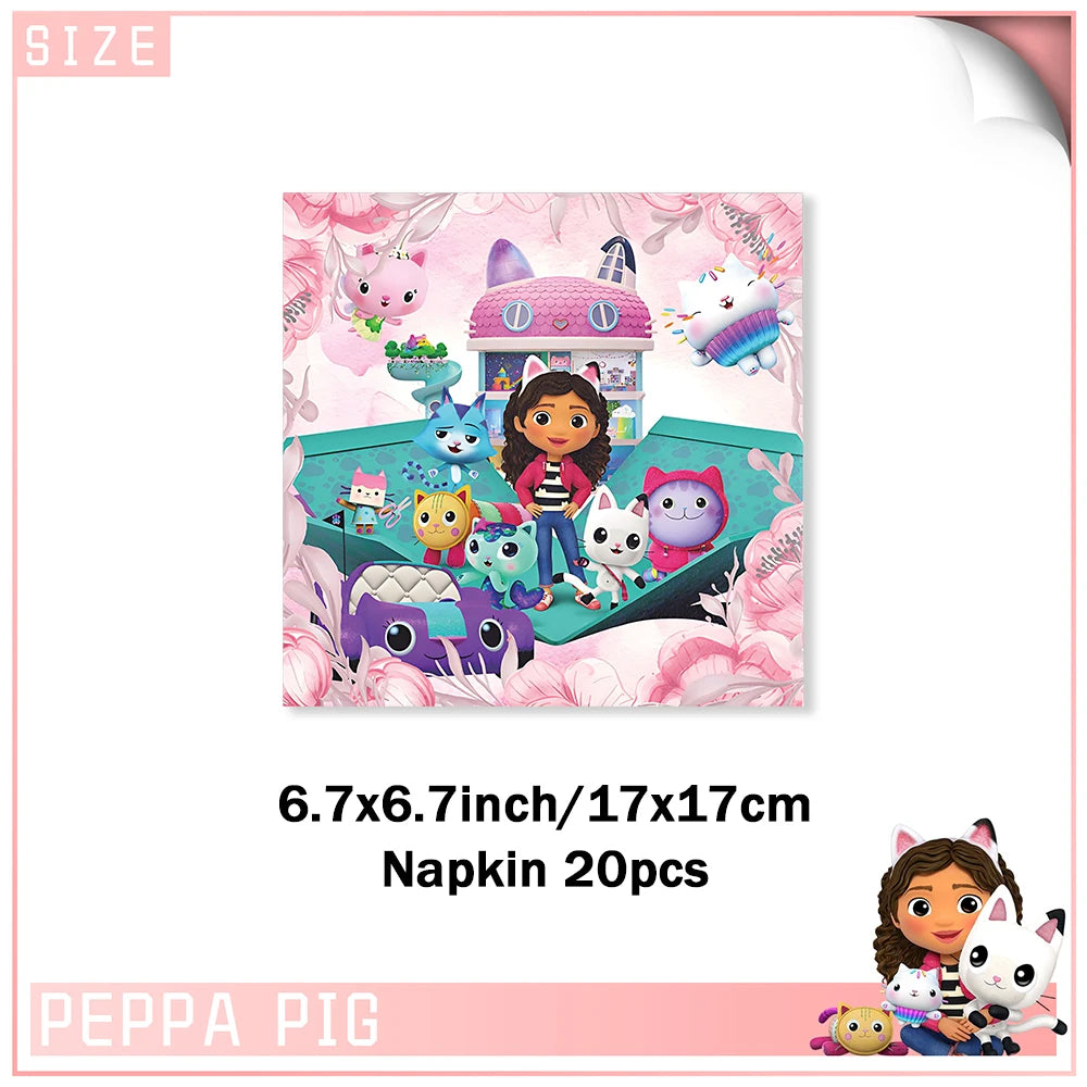 Cartoon G-Gabby Doll House Birthday Party Decorations Disposable Tableware Tablecloth Balloon Background Banner Party Supplies