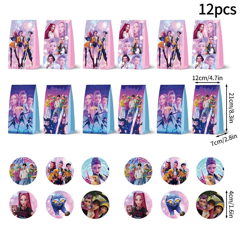 Kpop Demon Hunter Birthday Party Accessorie K Pop Birthday Warriors Pop Party Backdrop Cups Plates Tablecloth Ballons Cake Decor