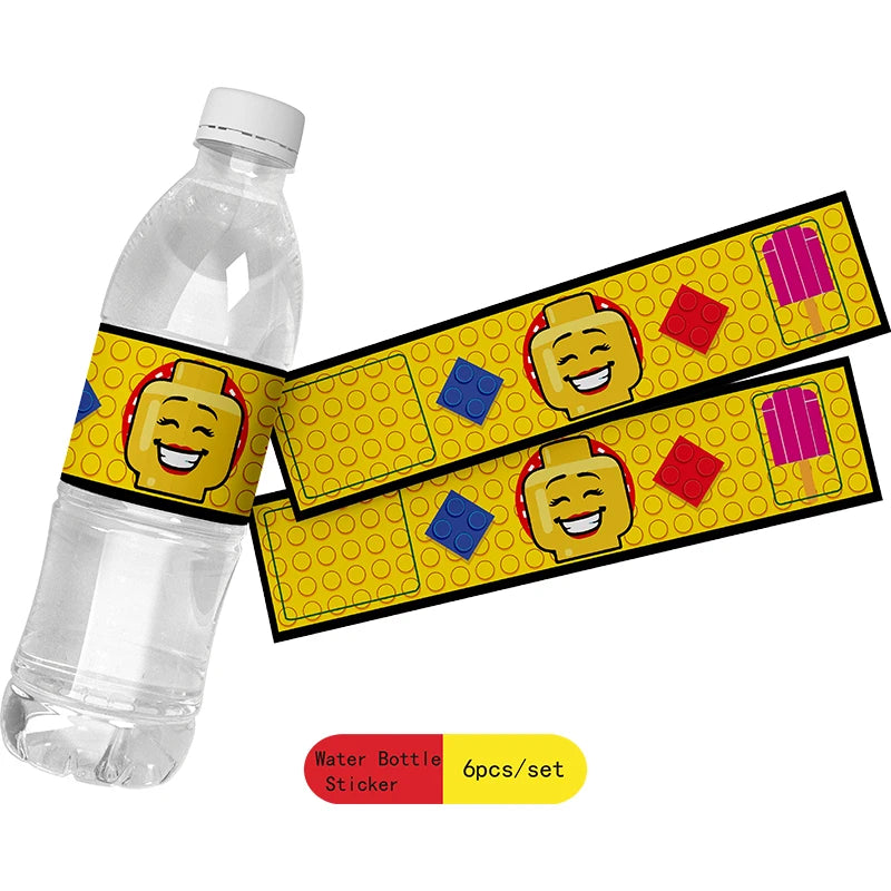 Building Blocks  Theme Birthday DIY Party Disposable tableware balloons water bottle labels banner boys girls decoration