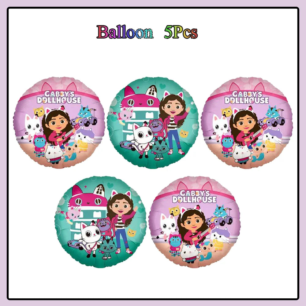 Cartoon Gabbys Birthday Party Decor Dollhouse Disposable Tableware Set Paper Cups Plates Tablecloth Baby Shower Kids Supplies