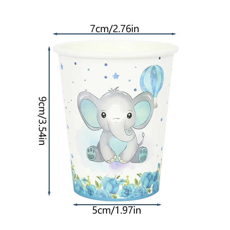 Blue Baby Elephant Disposable Tableware Set Paper Plate Cup Napkin Kids Boys 1st Birthday Party Decoration Baby Shower Supplies