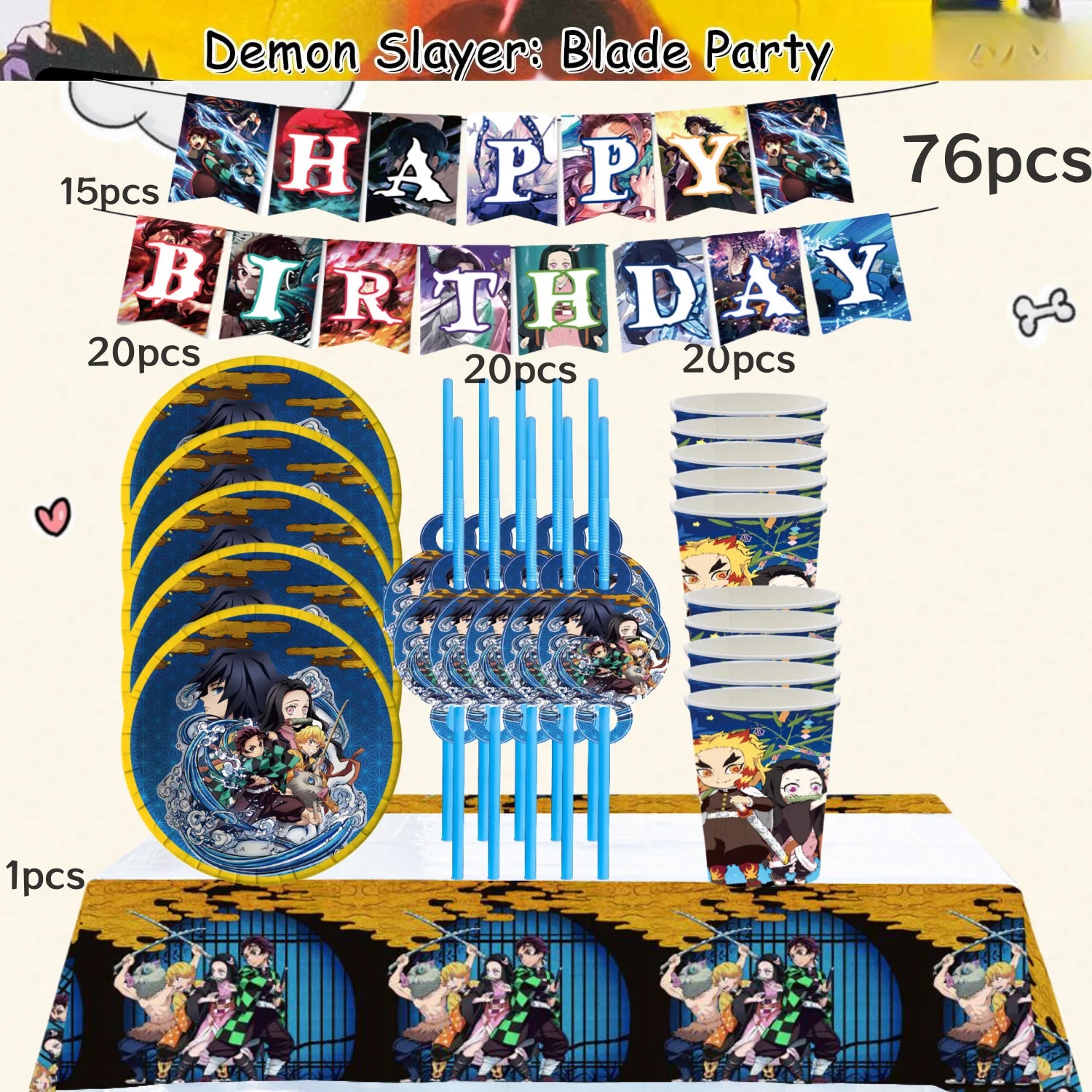 Demon Slayer Birthday Party Decor 20pepole Tableware Kimetsu No Yaiba Tablecloth Plate cup Baby Shower Kids Favor Party Supplies