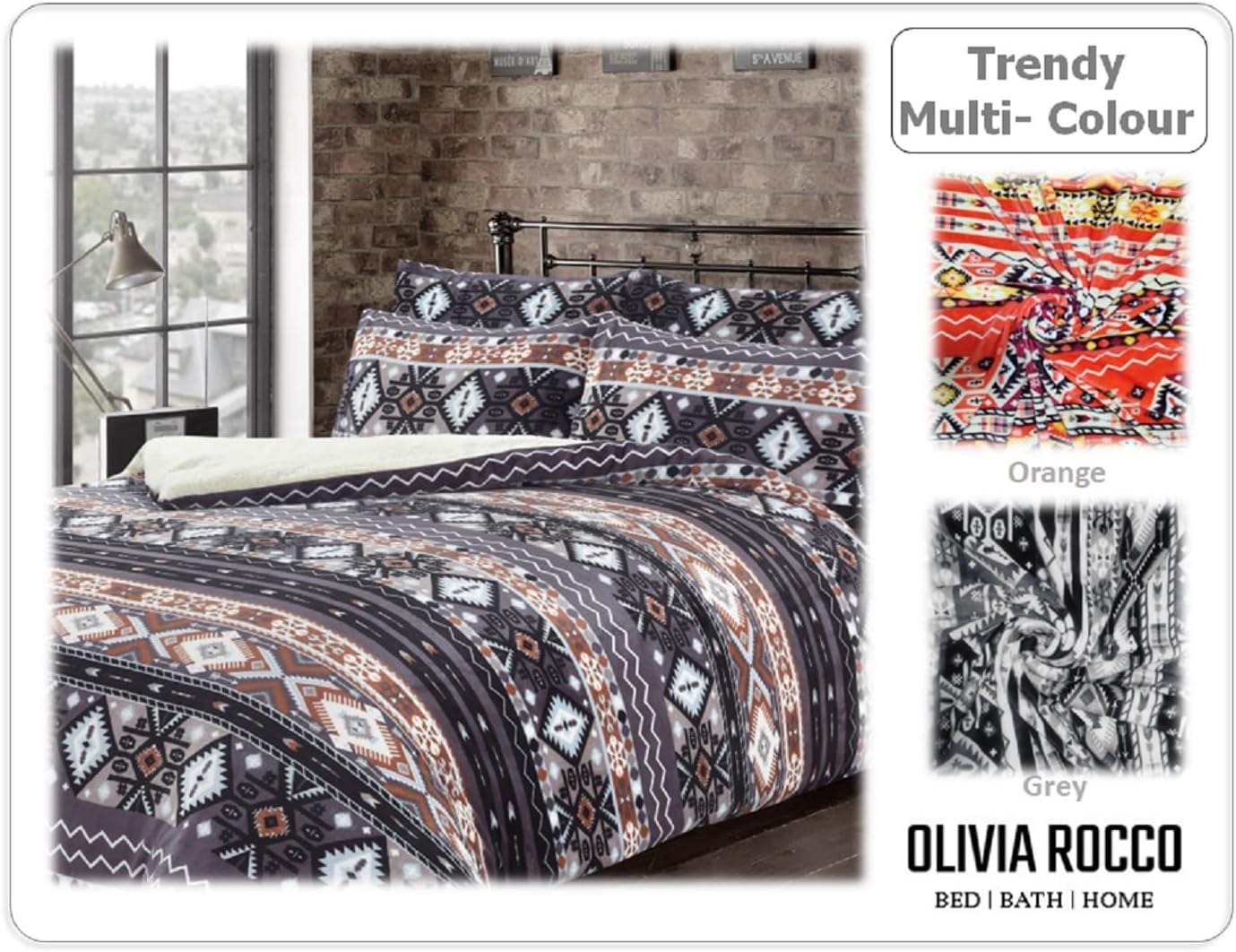 Aztec Print Teddy Fleece Duvet Set with Reversible Sherpa Fur Luxurious Winter Comfort in Single Double King Sizes by OLIVIA ROCCO