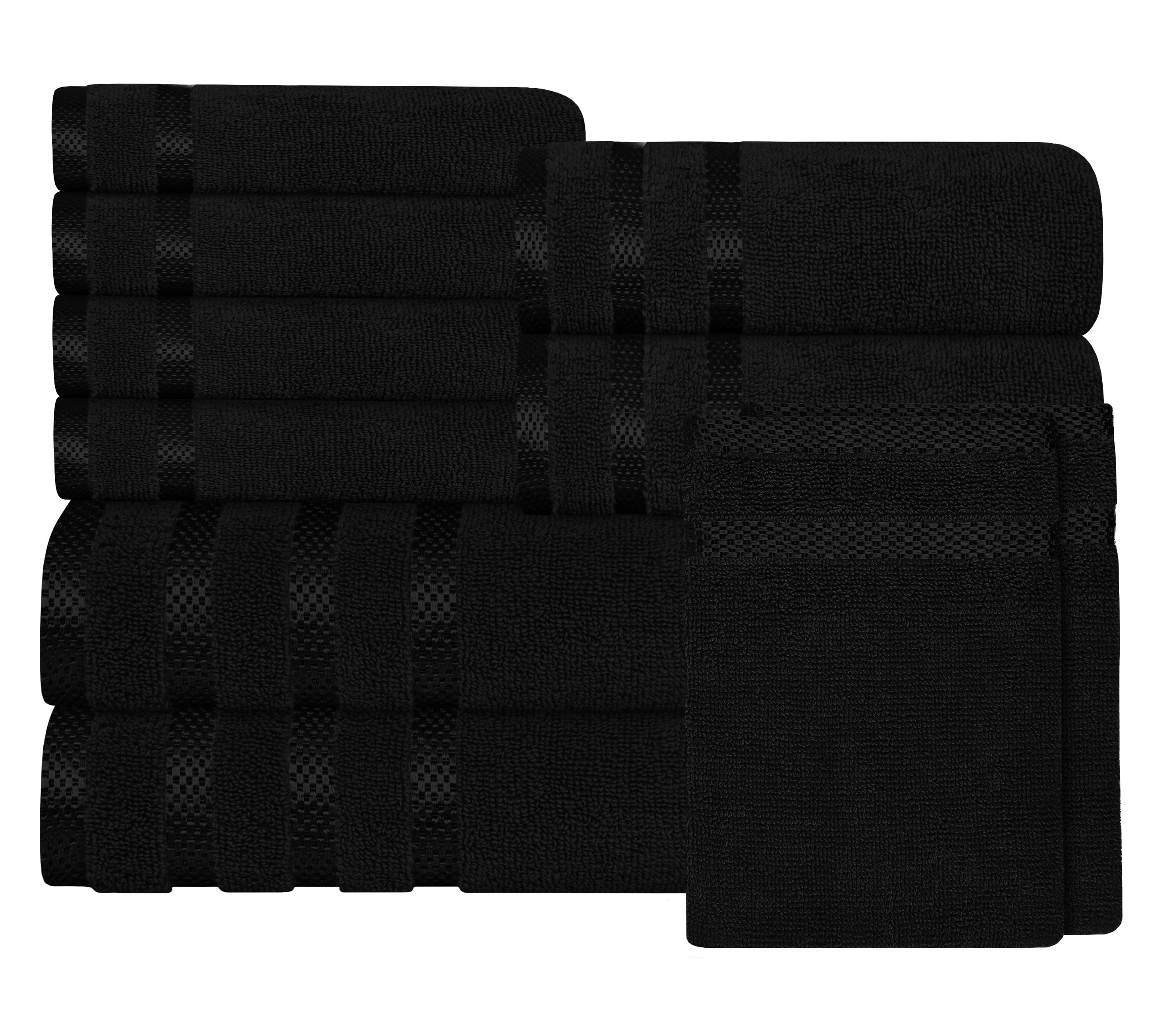Belmont Viscose Stripe Black Towels 100% Cotton Hotel Quality Super Absorbent 10 Piece Bale Set, 4 Hand Towel & 12 Face Cloths by OLIVIA ROCCO