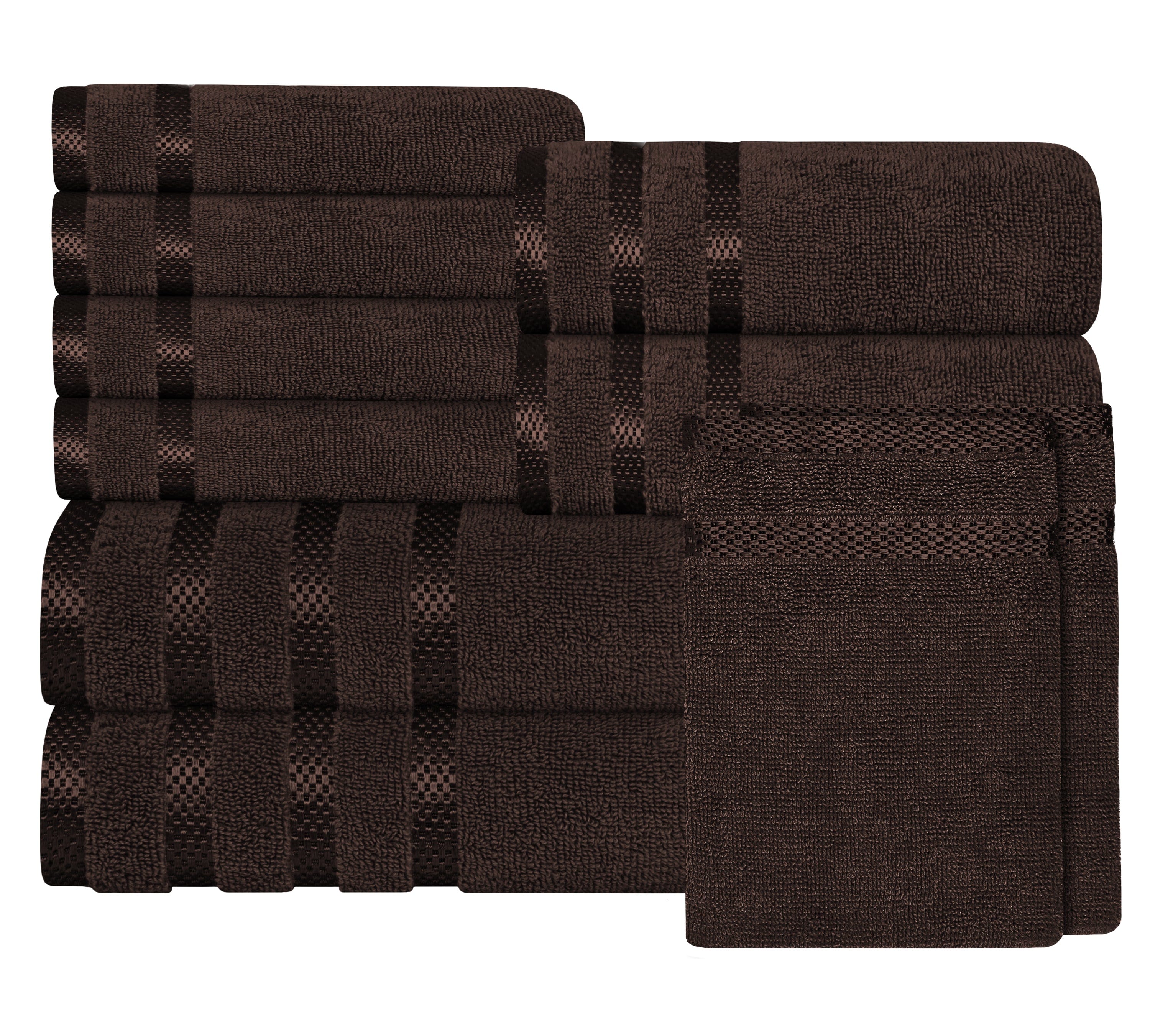 Belmont Viscose Stripe Brown Towels 100% Cotton Hotel Quality Super Absorbent 10 Piece Bale Set, 4 Hand Towel & 12 Face Cloths by OLIVIA ROCCO