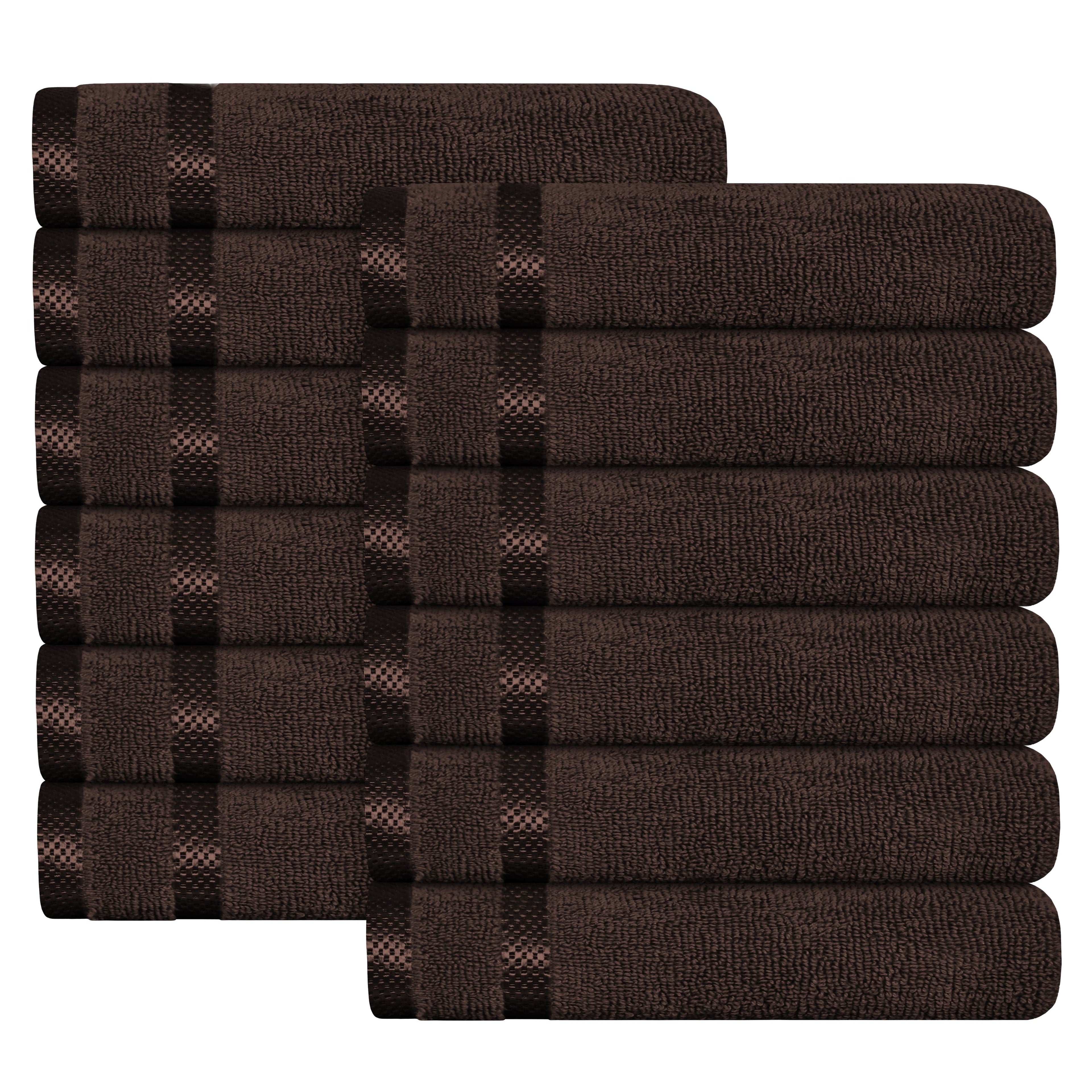 Belmont Viscose Stripe Brown Towels 100% Cotton Hotel Quality Super Absorbent 10 Piece Bale Set, 4 Hand Towel & 12 Face Cloths by OLIVIA ROCCO