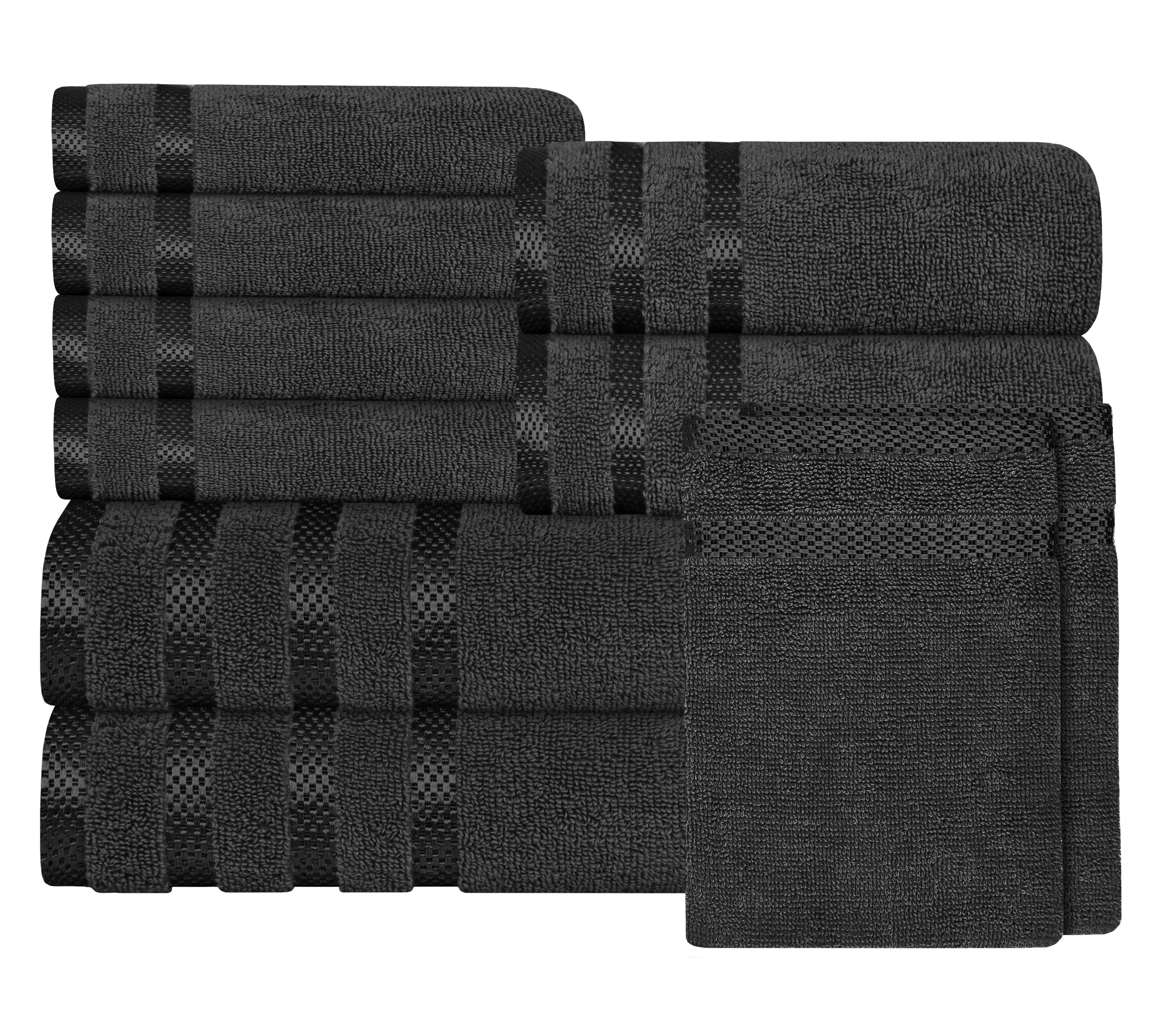 Belmont Viscose Stripe Grey Towels 100% Cotton Hotel Quality Super Absorbent 10 Piece Bale Set, 4 Hand Towel & 12 Face Cloths by OLIVIA ROCCO