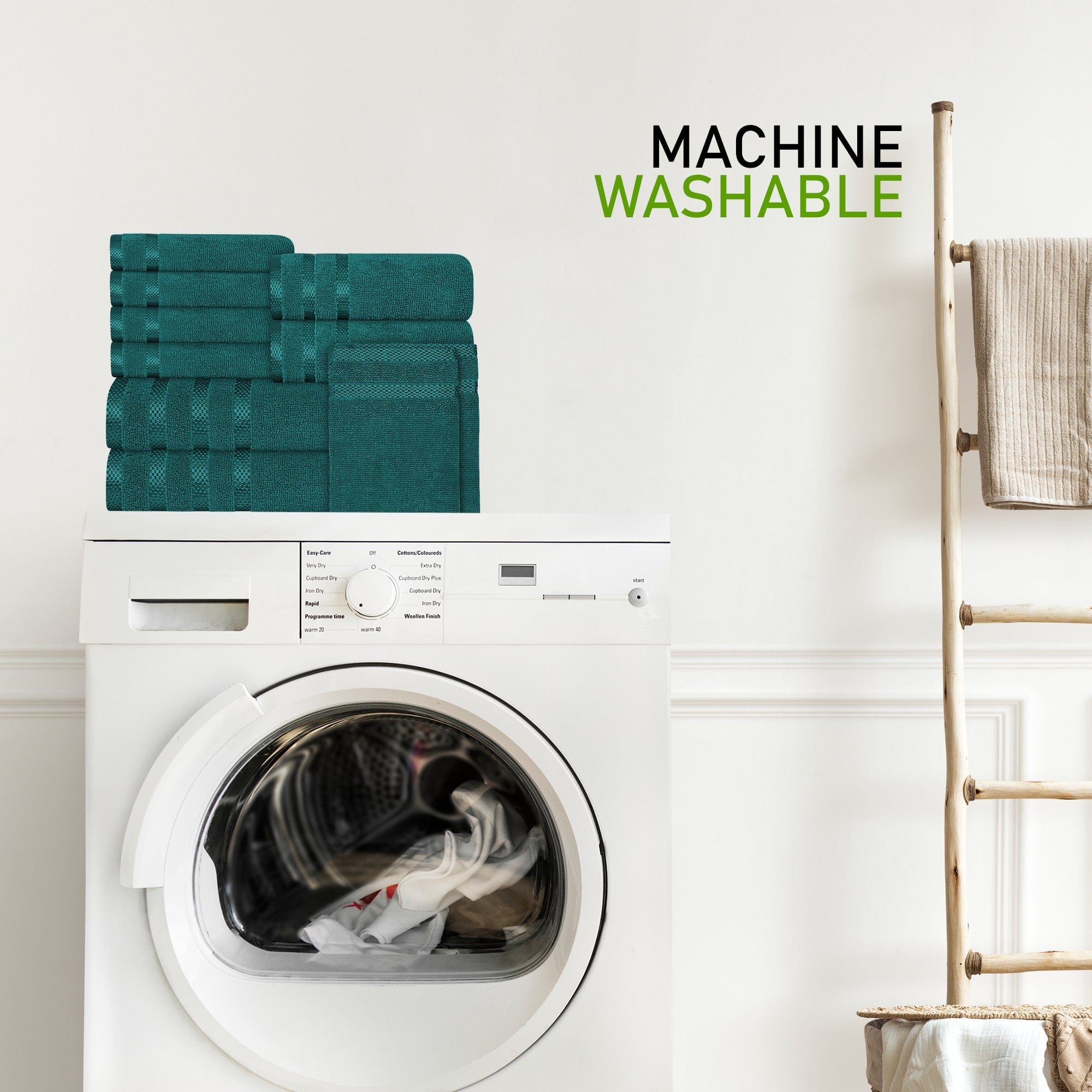 Belmont Viscose Stripe Jade Green Towels 100% Cotton Hotel Quality Super Absorbent 10 Piece Bale Set, 4 Hand Towel & 12 Face Cloths by OLIVIA ROCCO